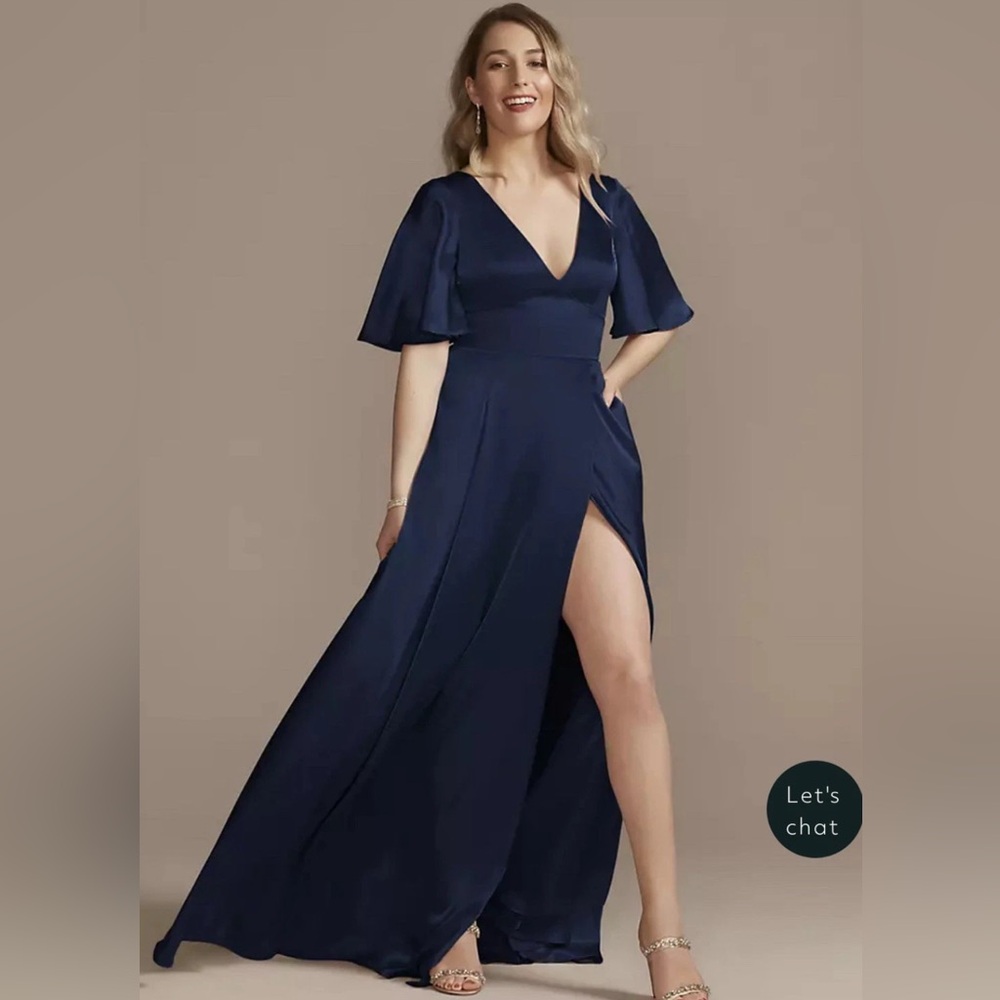 Galina Signature Navy Blue Charmeuse Flutter Sleeve A-Line Dress Size 16